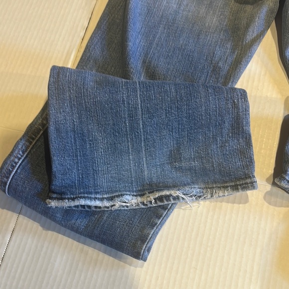 7FAM ‘A’ pocket Blue Flared Jeans w glittery back pockets zipper front size 30 - Picture 11 of 14